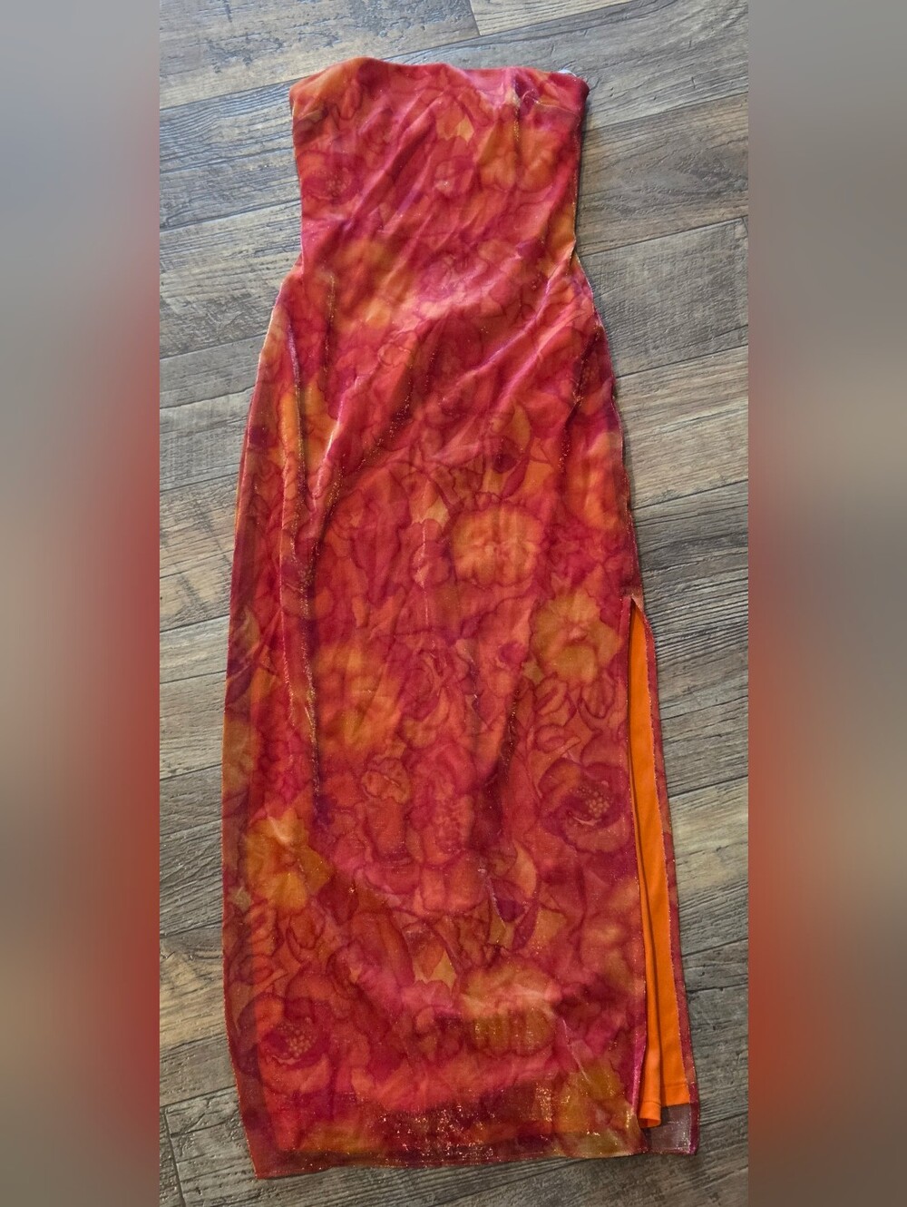 Gunne Sax Orange Floral Metallic Womens Sleeveless Sweatheart Dress Size 7